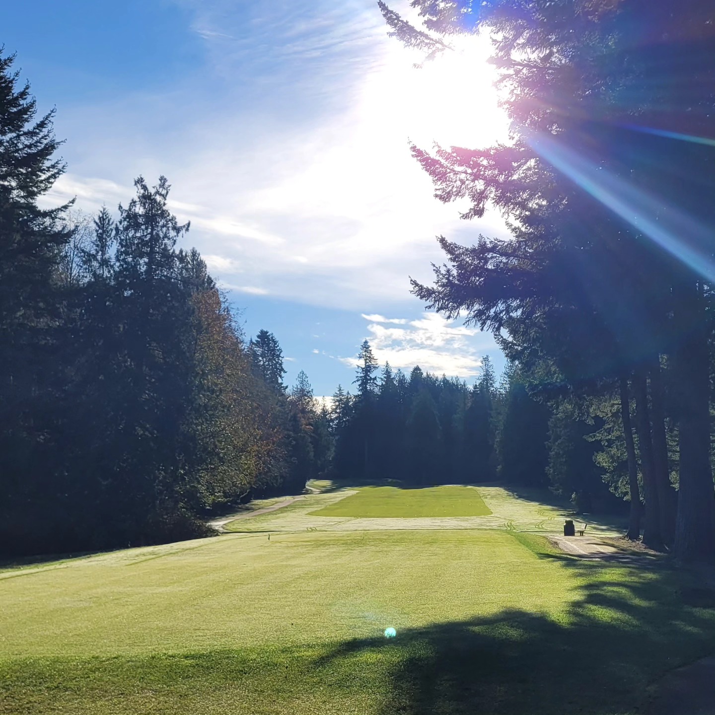 Mid afternoon on fairway with cart path on golf course